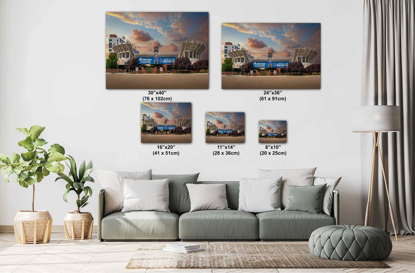 Boise State Broncos Home Field: Albertsons Stadium at Dusk Wall Art Stadium in Boise, Idaho Metal Canvas Print Idaho Historical Landscape