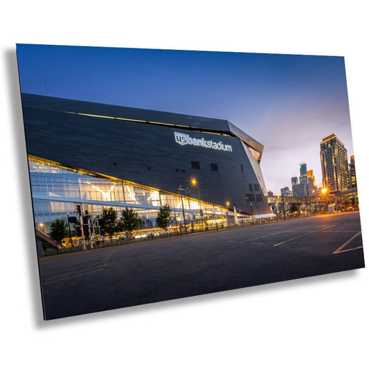 Dazzling U.S. Bank Stadium At Sunset: Vikings Stadium in Minneapolis, Minnesota Metal Canvas Print Wall Art Minnesota Historic Architecture