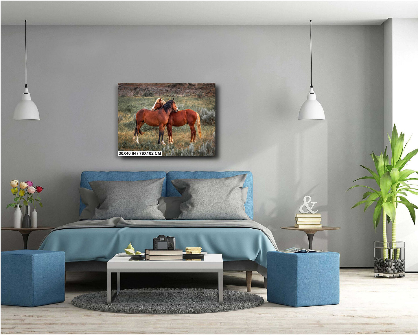 Loving Horses: Mare and Stallion Interaction Wall Art Metal Canvas Print Theodore Roosevelt Park North Dakota Horse Photography