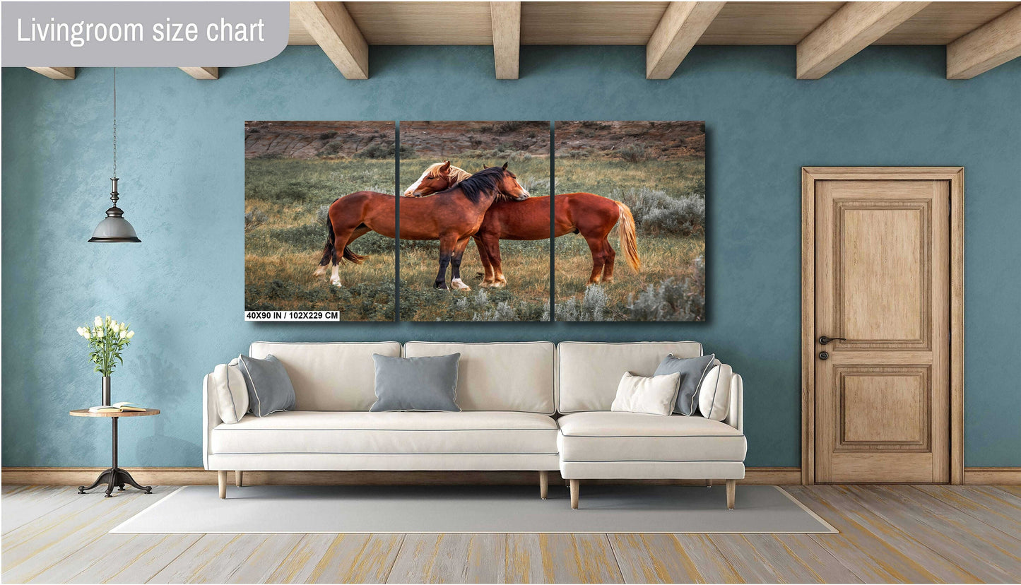 Loving Horses: Mare and Stallion Interaction Wall Art Metal Canvas Print Theodore Roosevelt Park North Dakota Horse Photography