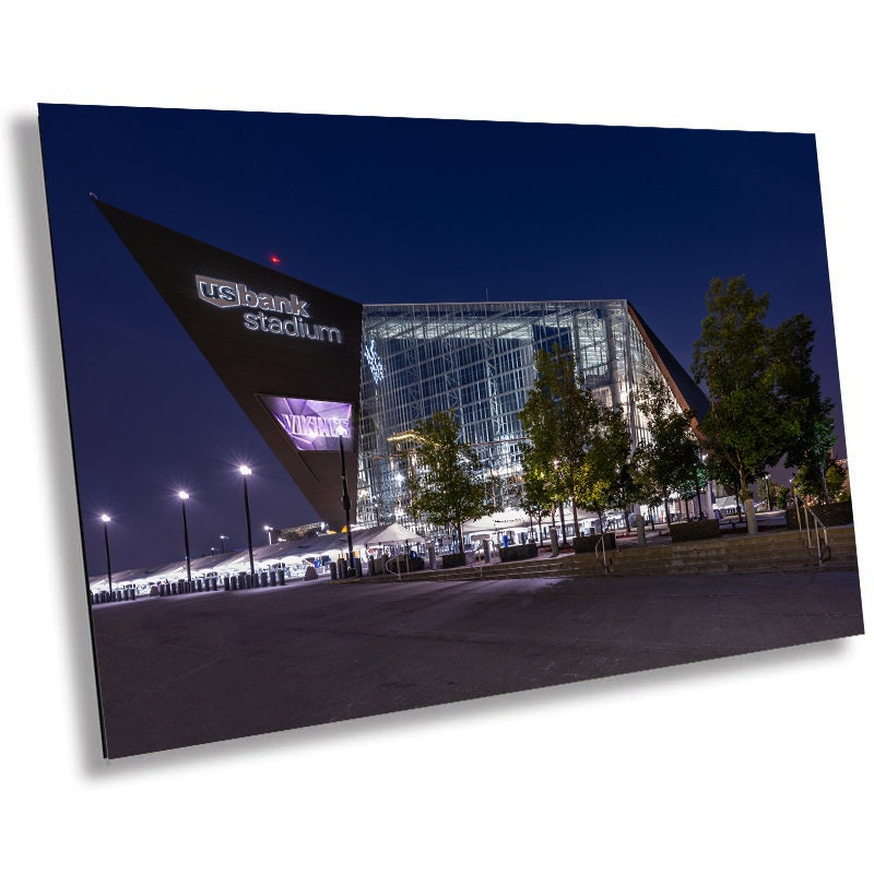 Vikings Night Light: U.S. Bank Stadium Glows Against Dark Sky Metal Acrylic Print Downtown Minneapolis Minnesota Vikings Hometown Wall Art