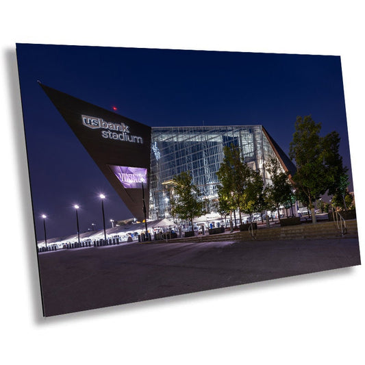 Vikings Night Light: U.S. Bank Stadium Glows Against Dark Sky Metal Acrylic Print Downtown Minneapolis Minnesota Vikings Hometown Wall Art