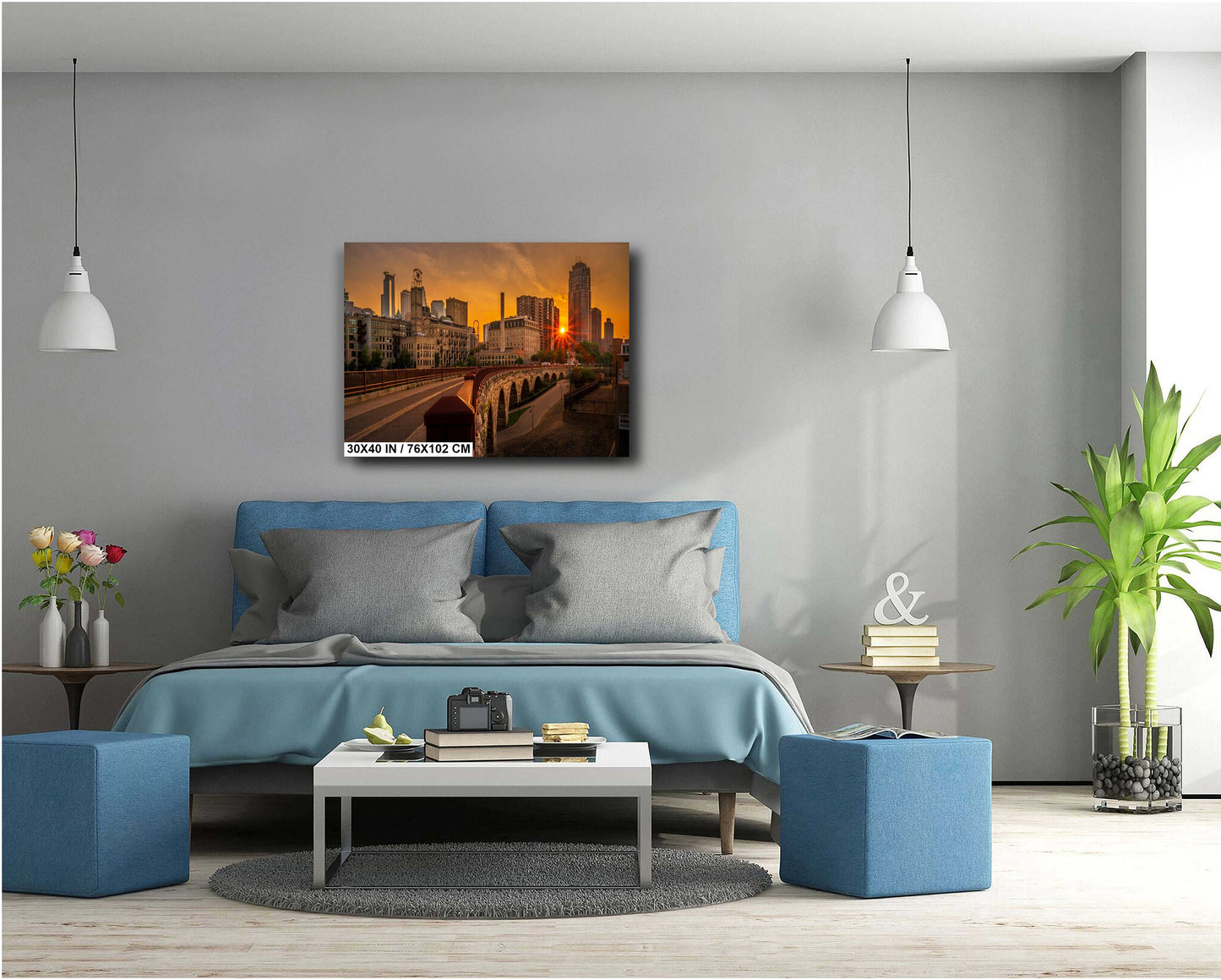 The Old Stone Arch Bridge: Sunset Glow Over Minneapolis Old Stone Arch Bridge Curve Wall Art Metal Canvas Print Downtown Minneapolis