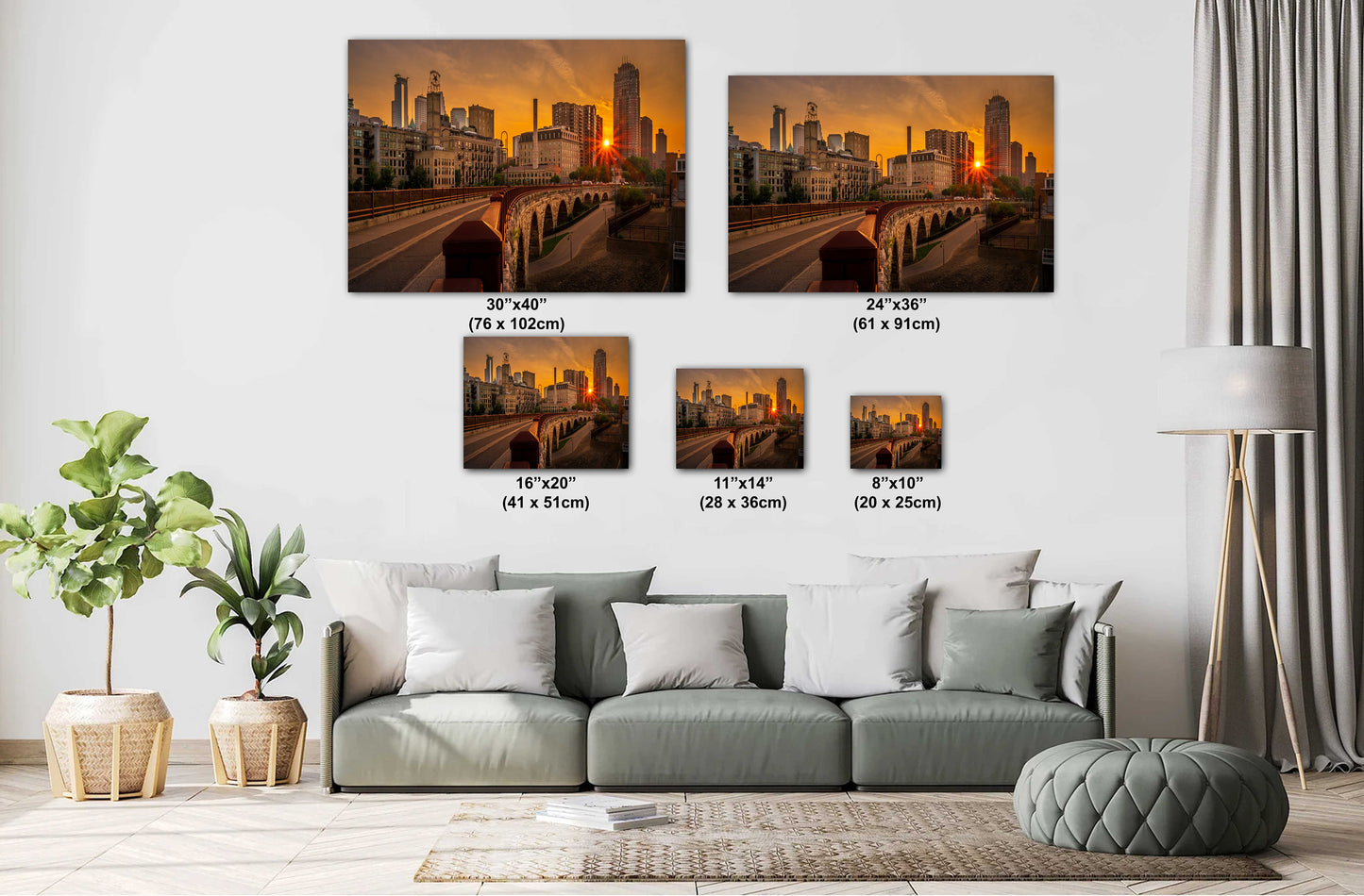 The Old Stone Arch Bridge: Sunset Glow Over Minneapolis Old Stone Arch Bridge Curve Wall Art Metal Canvas Print Downtown Minneapolis