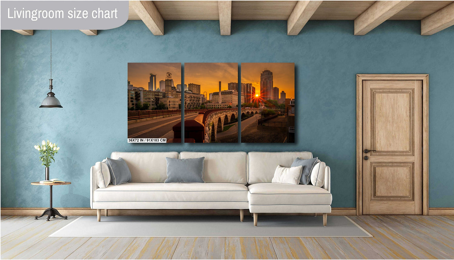 The Old Stone Arch Bridge: Sunset Glow Over Minneapolis Old Stone Arch Bridge Curve Wall Art Metal Canvas Print Downtown Minneapolis