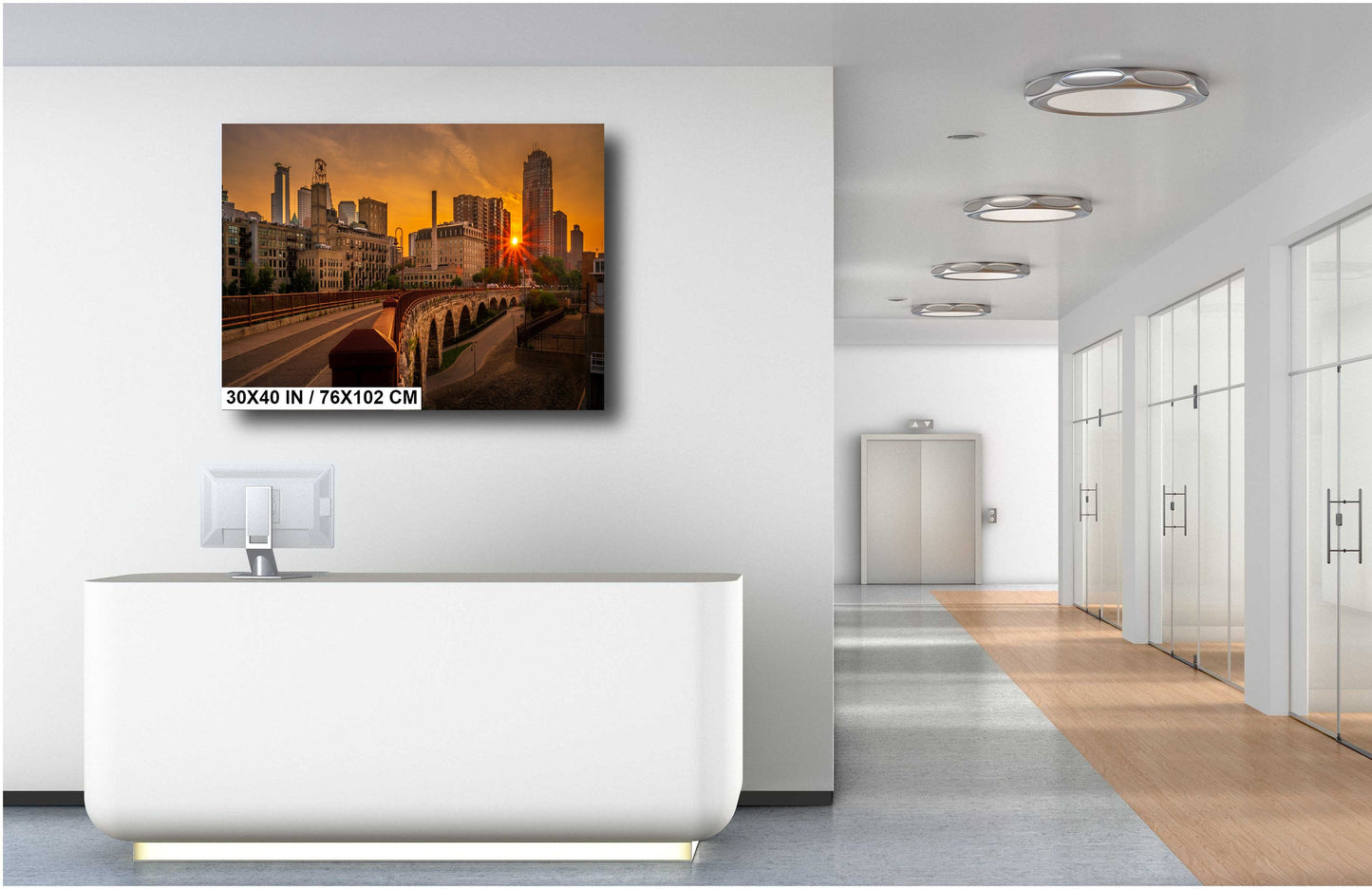 The Old Stone Arch Bridge: Sunset Glow Over Minneapolis Old Stone Arch Bridge Curve Wall Art Metal Canvas Print Downtown Minneapolis