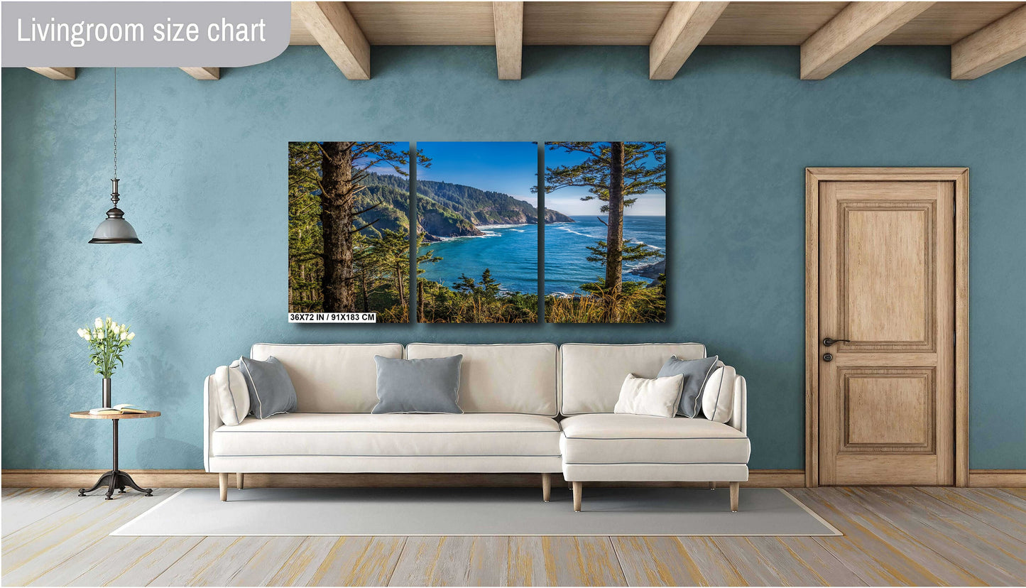 Oregon Evergreens Meet The Pacific: Cape Cove Beach, Heceta Headland Metal Canvas Print Oregon Seascape Wall Art Photography