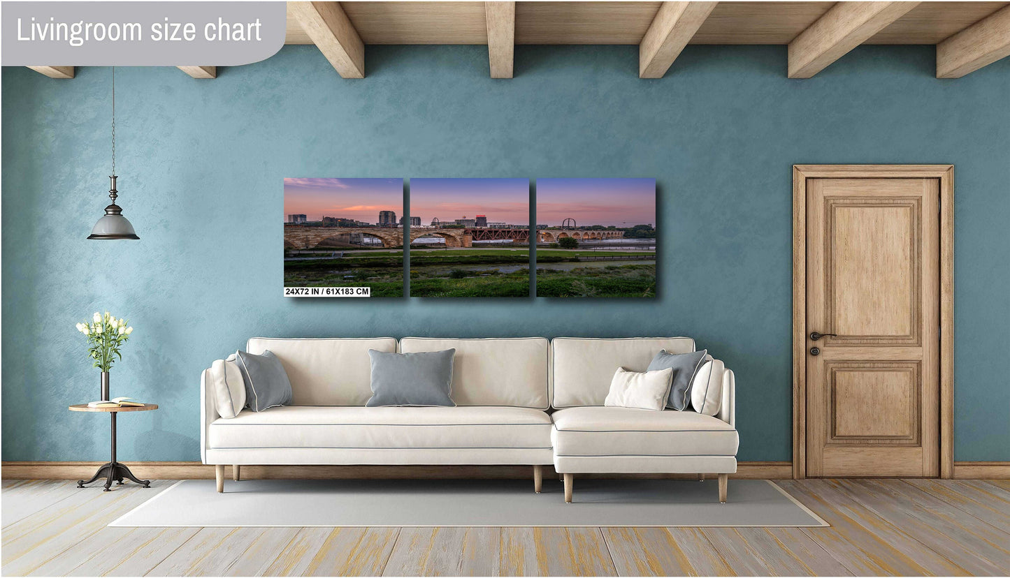 Majestic Minneapolis at Sunset: Stone Arch Bridge Over the Mississippi River Mill District Wall Art Canvas Print Minnesota