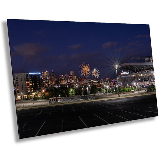 Fireworks Over Denver: Broncos Empower Field Mile High Stadium Denver Colorado Wall Art Aluminum Metal Print