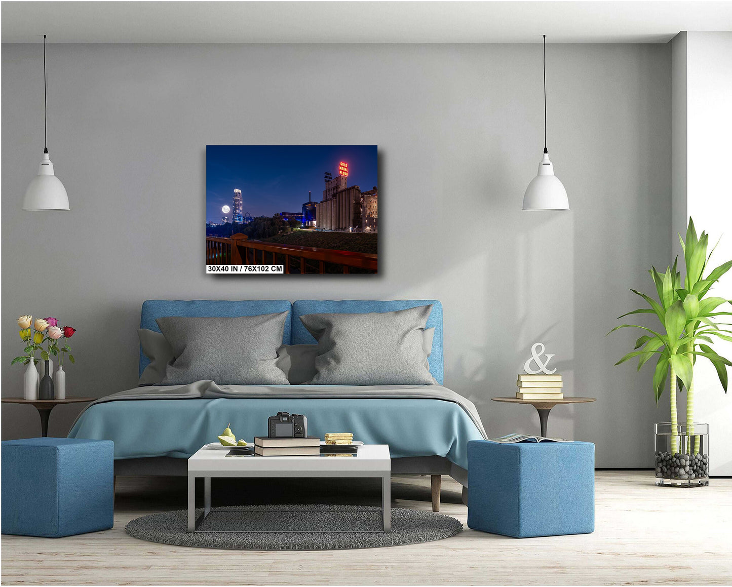 Minneapolis by Night: Gold Medal Flour Mill City Museum Eleven Tower Super Moon Rise Metal Aluminum Print Minnesota