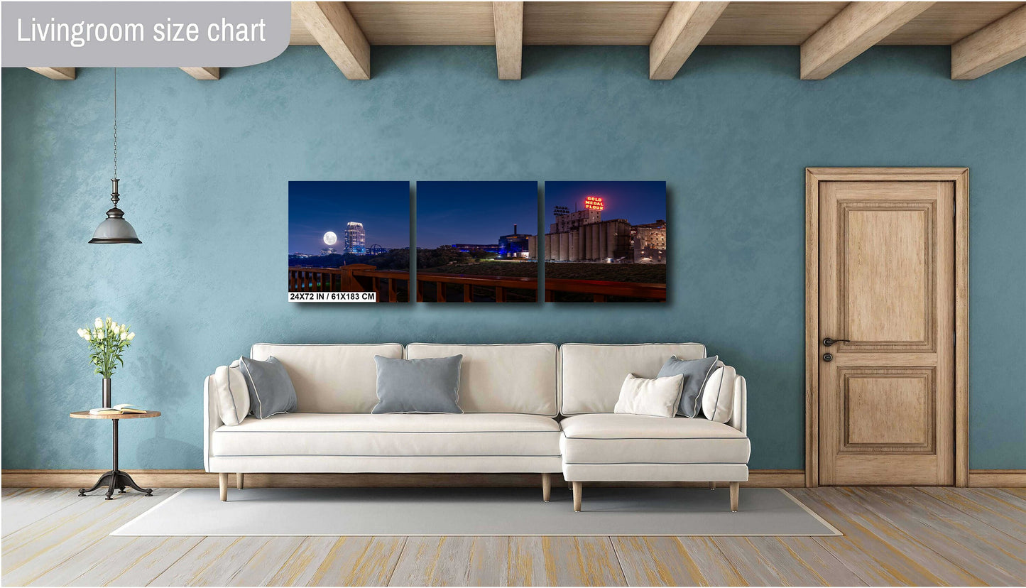 Minneapolis by Night: Gold Medal Flour Mill City Museum Eleven Tower Super Moon Rise Metal Aluminum Print Minnesota