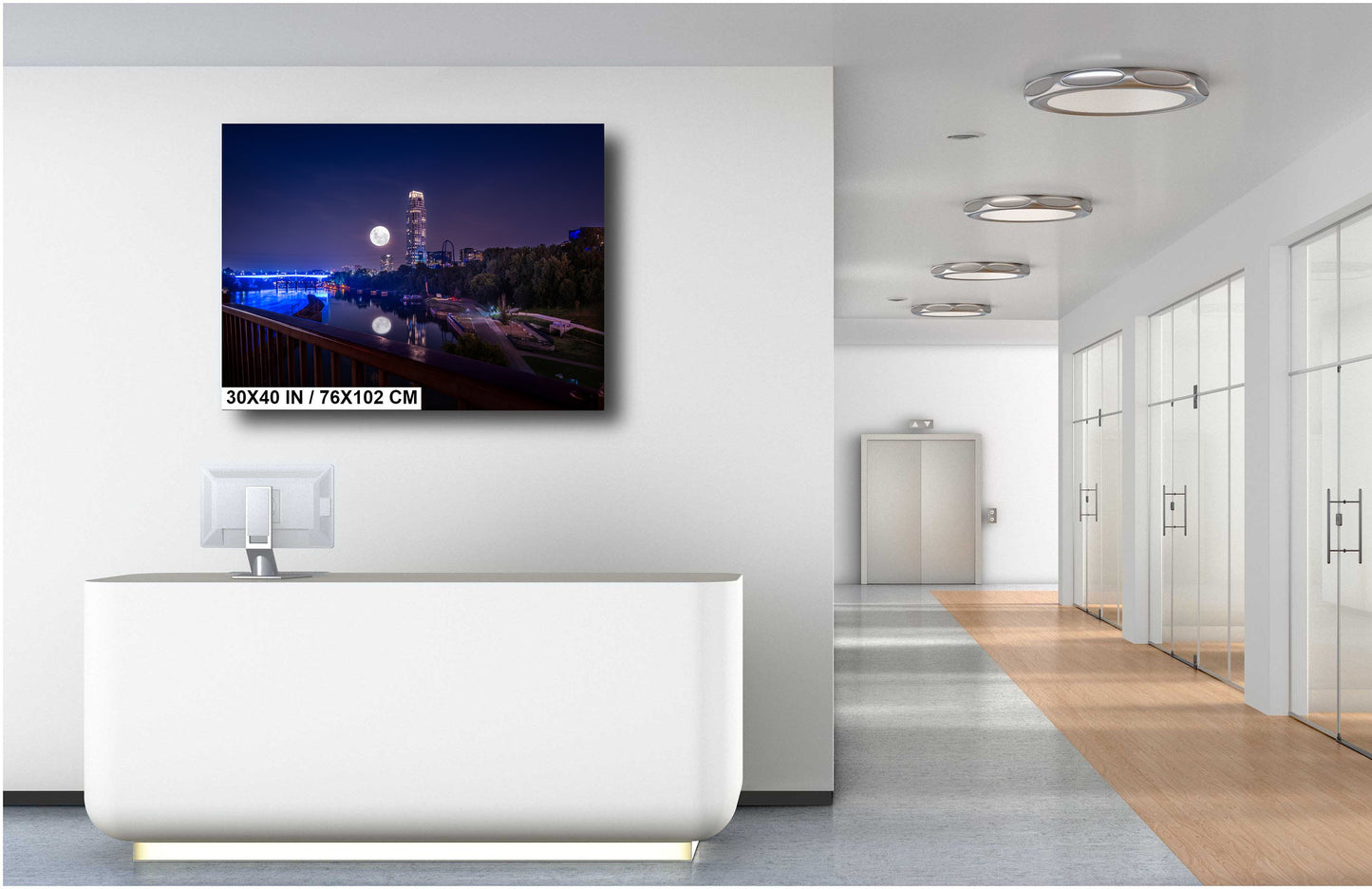 Super Moon Over Minneapolis: Eleven Tower Shines in Downtown Minneapolis Minnesota Wall Art Metal Canvas Print Home Decor