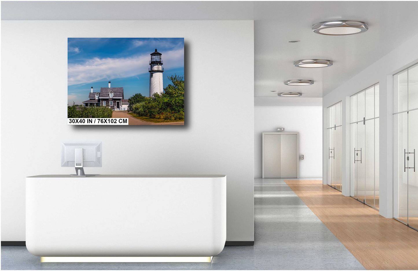 Cape Cod Guardian: Highland Lighthouse Cape Cod National Seashore, North Truro Massachusetts Wall Art Metal Canvas Print Nautical