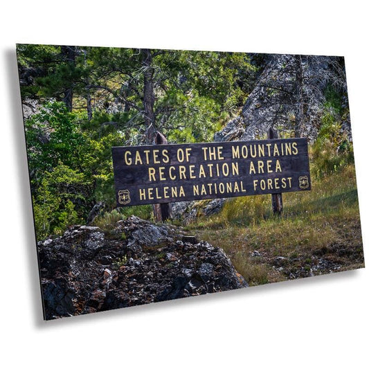 Welcome to Gates of the Mountains Recreation Area: Helena National Forest Sign Montana Wall Art Metal Acrylic Print Welcome Sign Photography