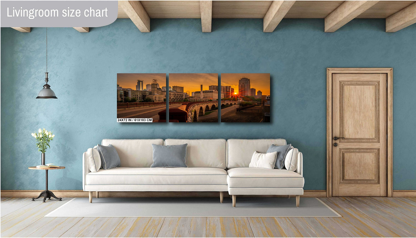 The Old Stone Arch Bridge: Sunset Glow Over Minneapolis Old Stone Arch Bridge Curve Wall Art Metal Canvas Print Downtown Minneapolis