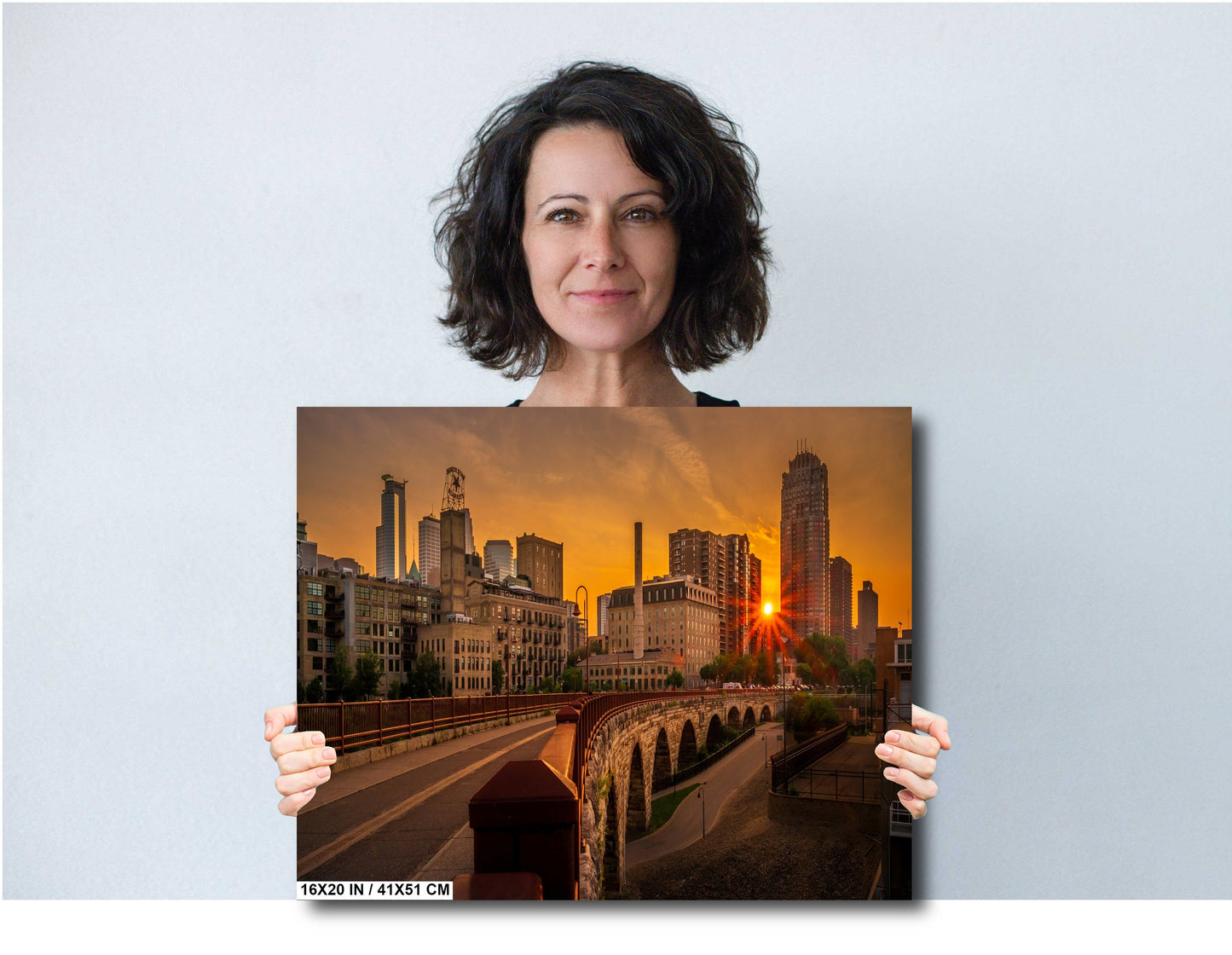 The Old Stone Arch Bridge: Sunset Glow Over Minneapolis Old Stone Arch Bridge Curve Wall Art Metal Canvas Print Downtown Minneapolis