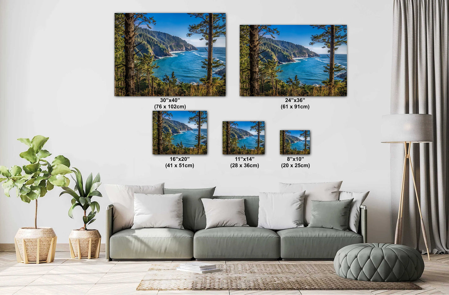 Oregon Evergreens Meet The Pacific: Cape Cove Beach, Heceta Headland Metal Canvas Print Oregon Seascape Wall Art Photography