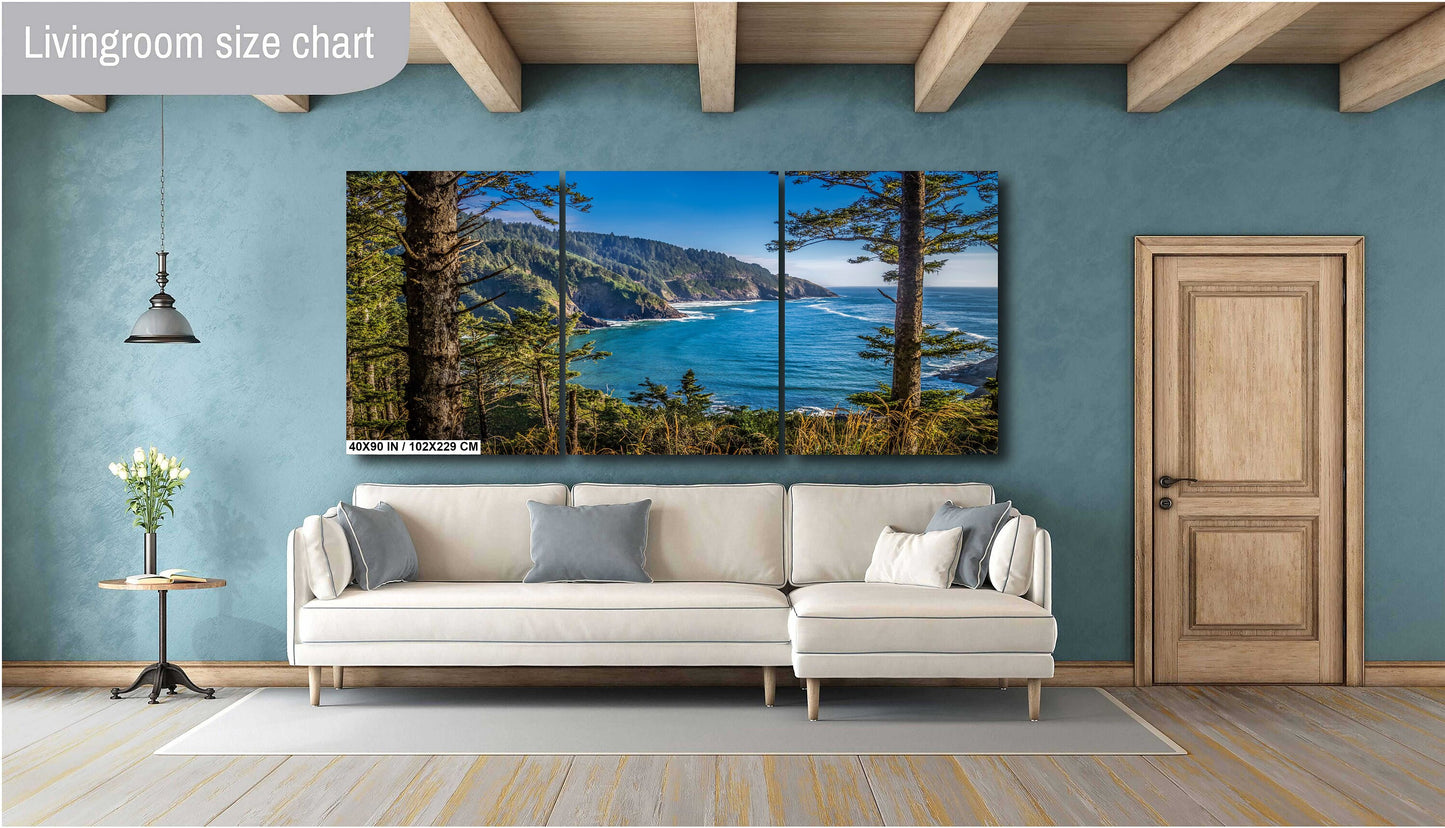 Oregon Evergreens Meet The Pacific: Cape Cove Beach, Heceta Headland Metal Canvas Print Oregon Seascape Wall Art Photography