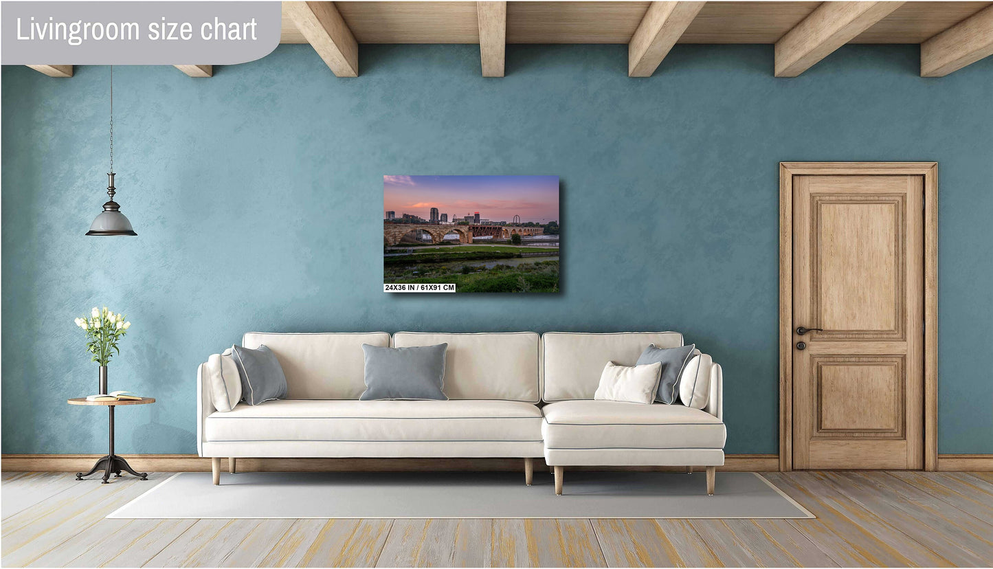 Majestic Minneapolis at Sunset: Stone Arch Bridge Over the Mississippi River Mill District Wall Art Canvas Print Minnesota