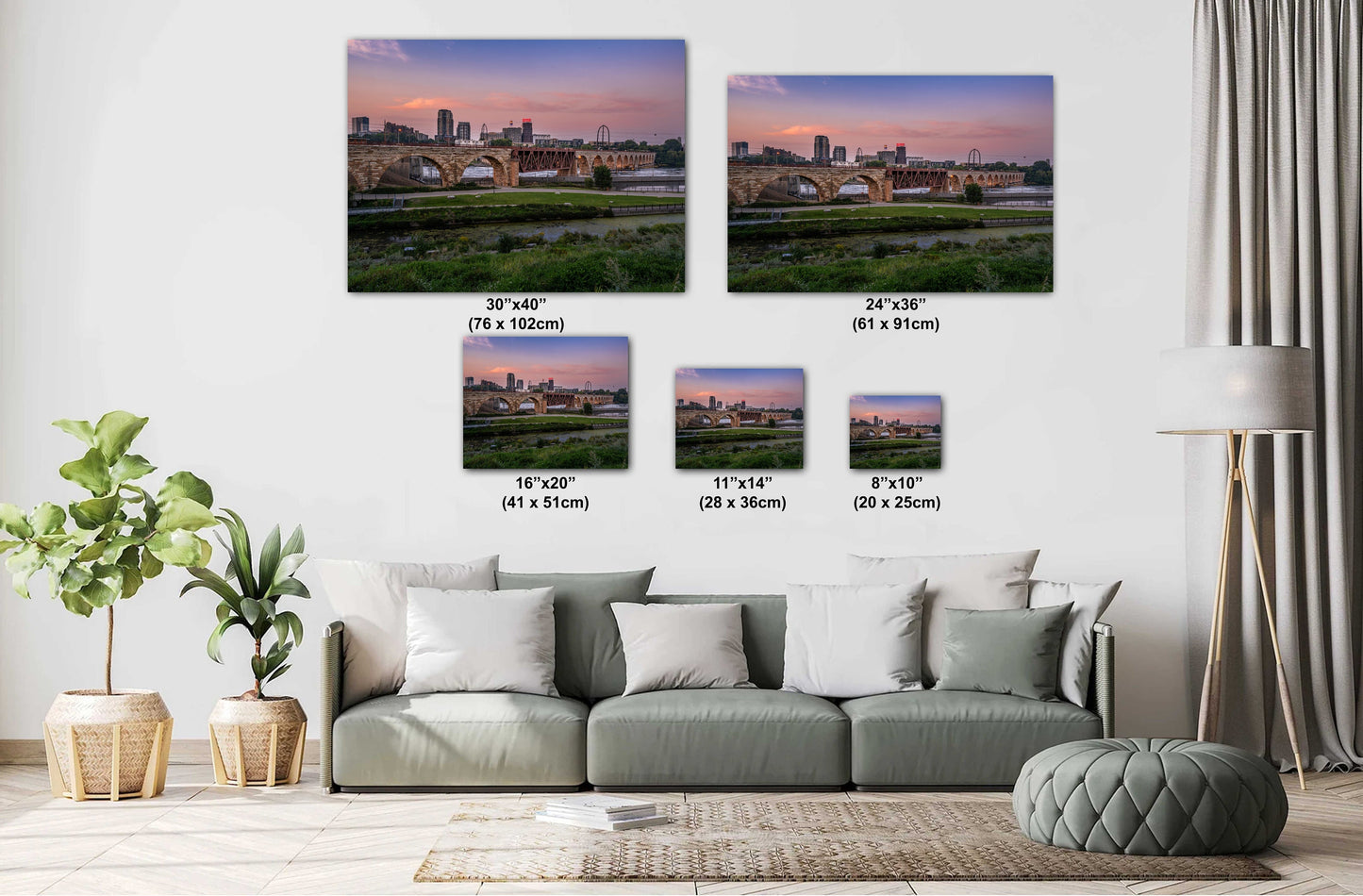 Majestic Minneapolis at Sunset: Stone Arch Bridge Over the Mississippi River Mill District Wall Art Canvas Print Minnesota