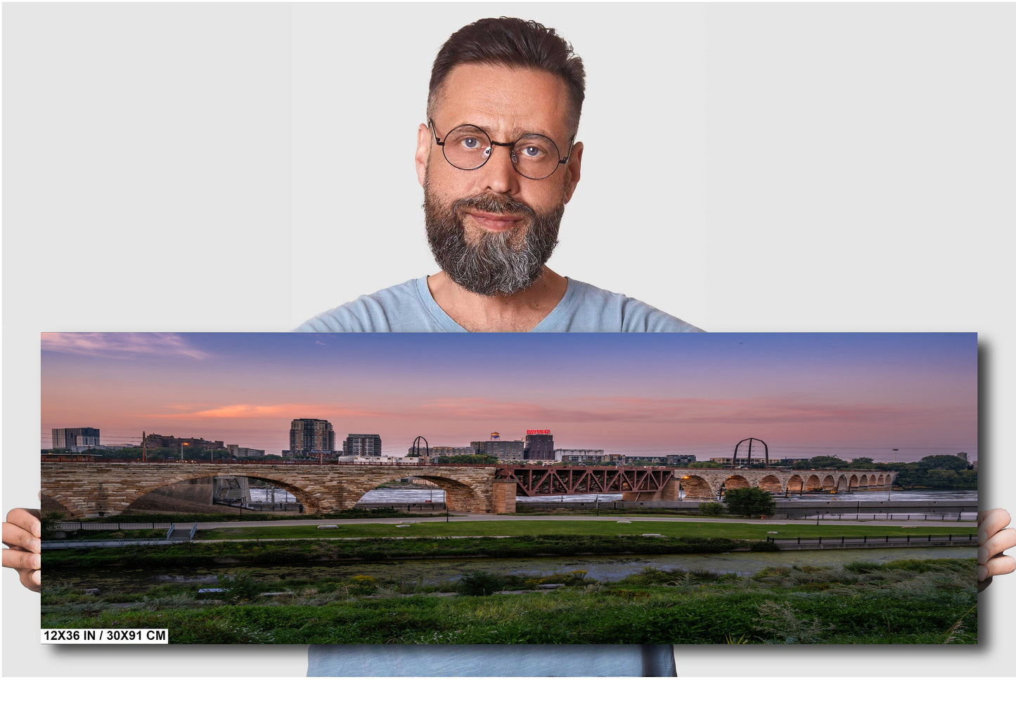 Majestic Minneapolis at Sunset: Stone Arch Bridge Over the Mississippi River Mill District Wall Art Canvas Print Minnesota