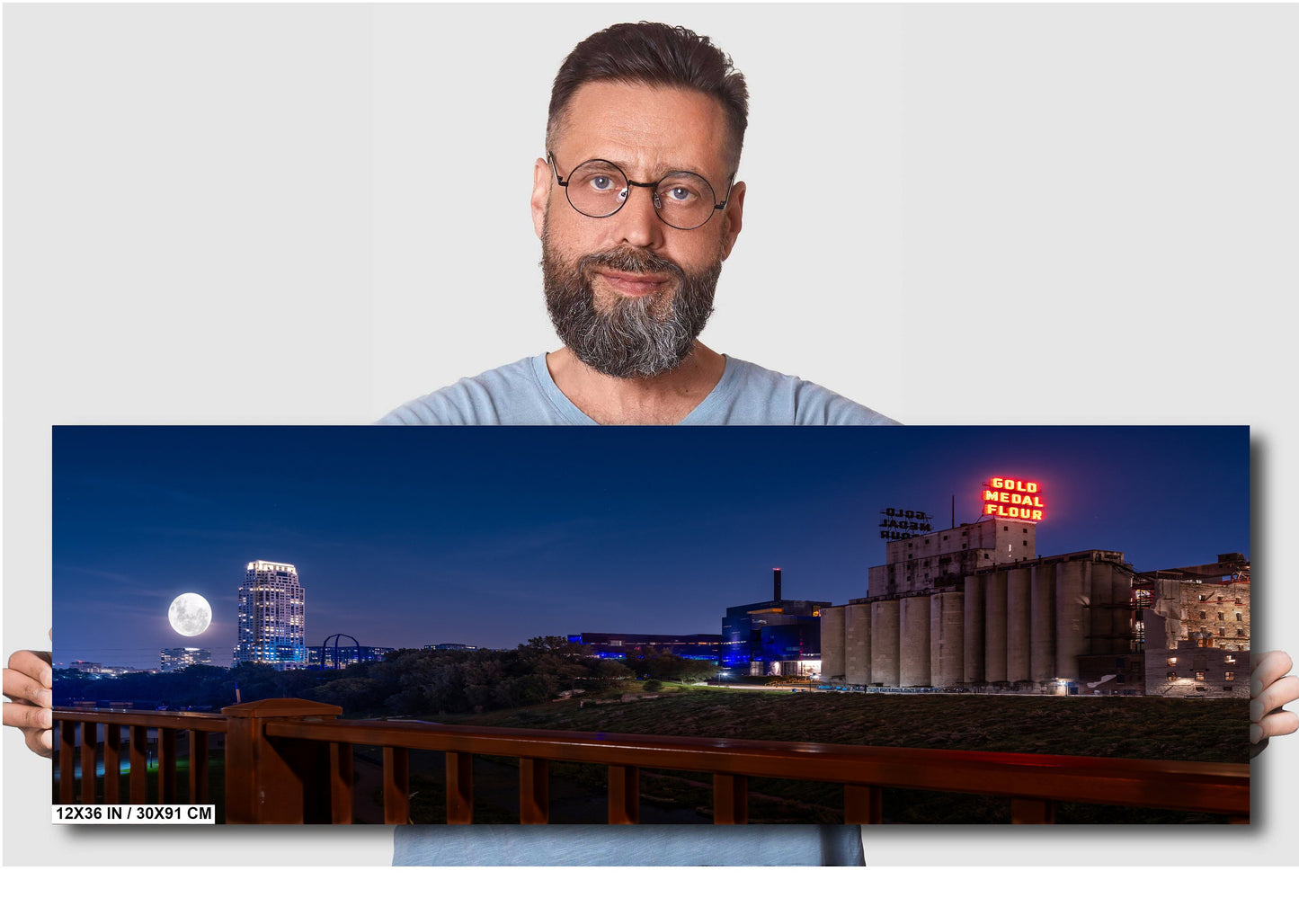 Minneapolis by Night: Gold Medal Flour Mill City Museum Eleven Tower Super Moon Rise Metal Aluminum Print Minnesota