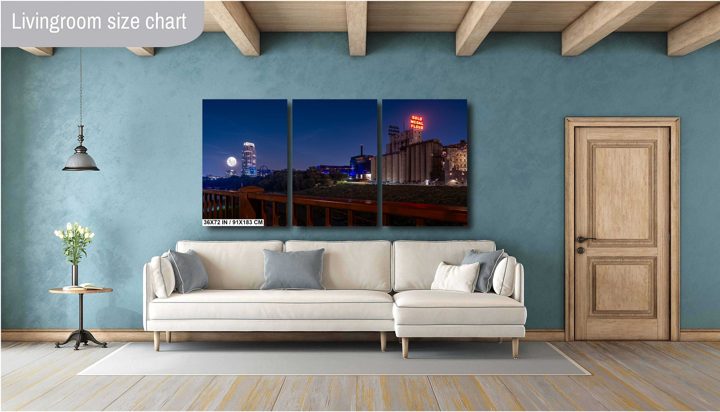 Minneapolis by Night: Gold Medal Flour Mill City Museum Eleven Tower Super Moon Rise Metal Aluminum Print Minnesota