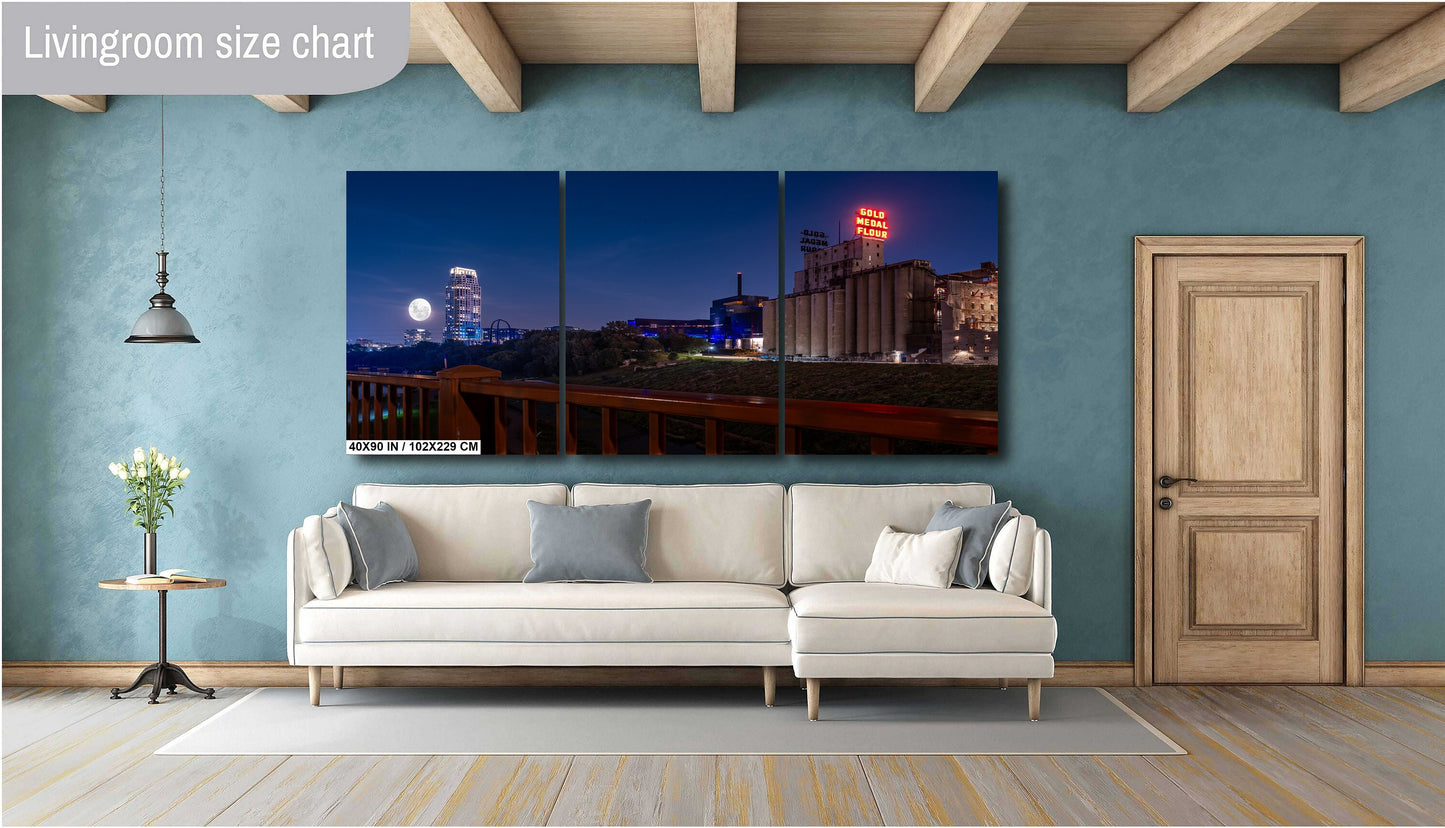 Minneapolis by Night: Gold Medal Flour Mill City Museum Eleven Tower Super Moon Rise Metal Aluminum Print Minnesota