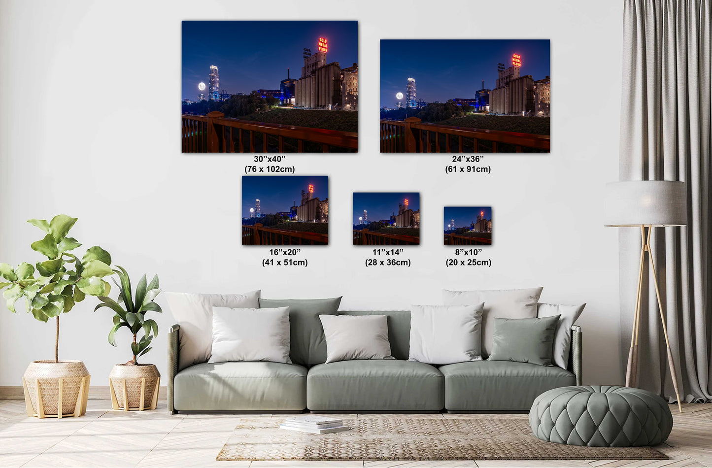 Minneapolis by Night: Gold Medal Flour Mill City Museum Eleven Tower Super Moon Rise Metal Aluminum Print Minnesota