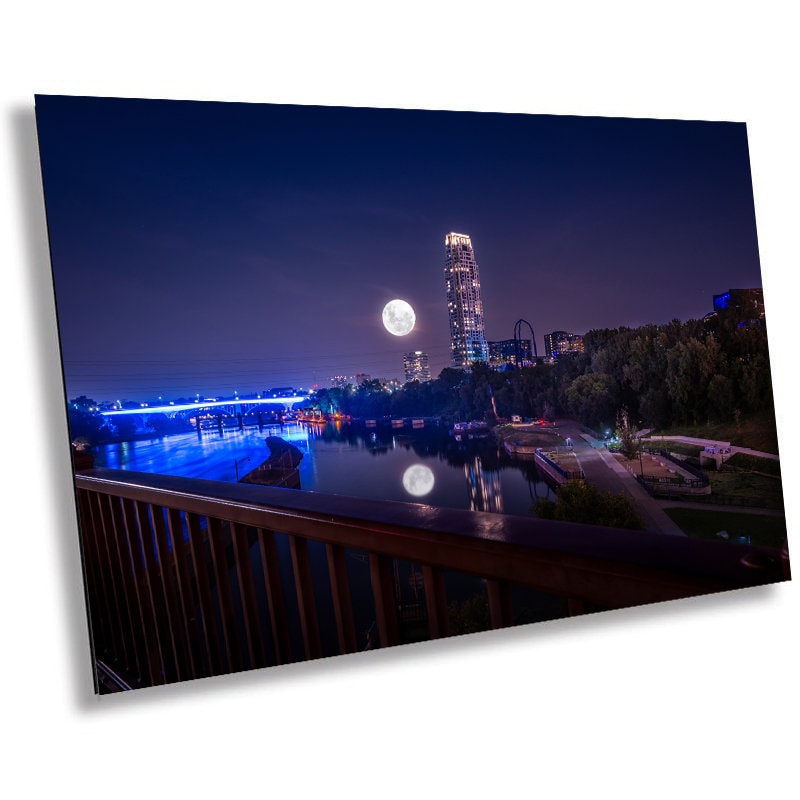 Super Moon Over Minneapolis: Eleven Tower Shines in Downtown Minneapolis Minnesota Wall Art Metal Canvas Print Home Decor