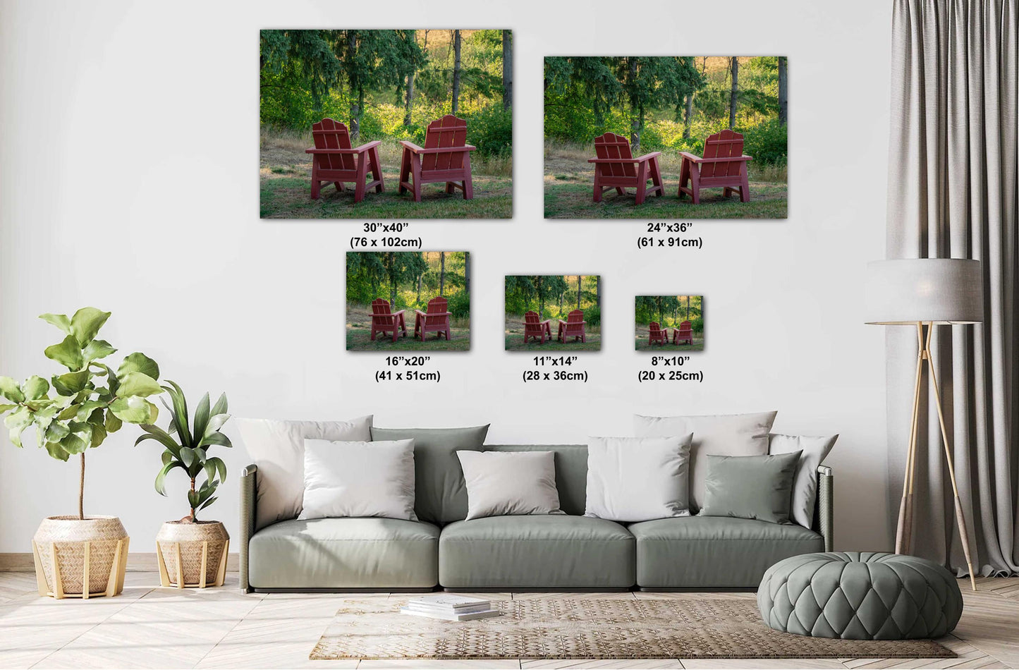 Adirondack Retreat: Print Wall Art Adirondack Chairs in the Heart of Portland Oregon Forest Greenery Aluminum/Acrylic/Metal/Canvas