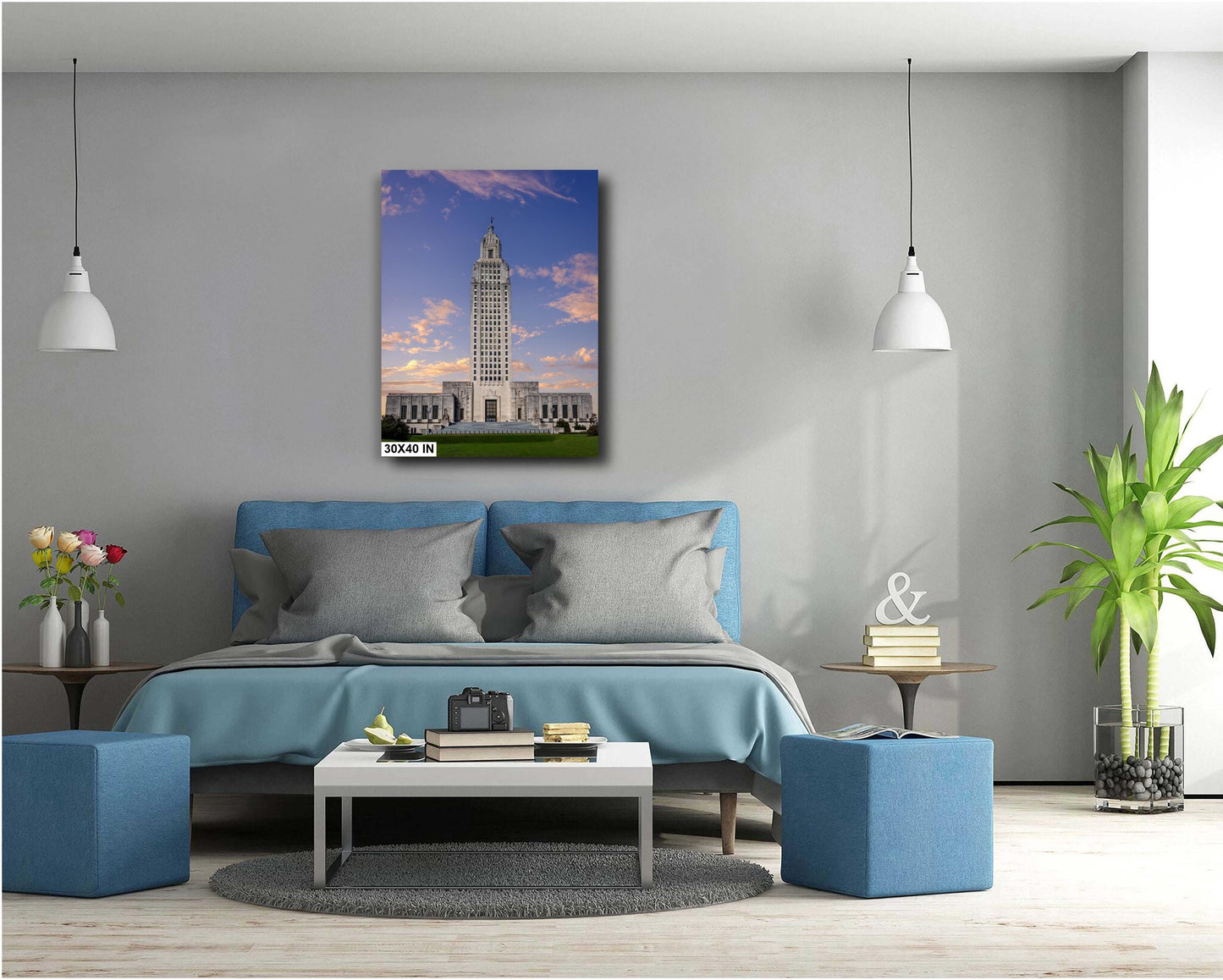 Baton Rouge’s Skyscraper Capitol: Print Wall Art Louisiana State Capitol Gleaming in Clear Skies Historical Aluminum/Acrylic/Metal/Canvas