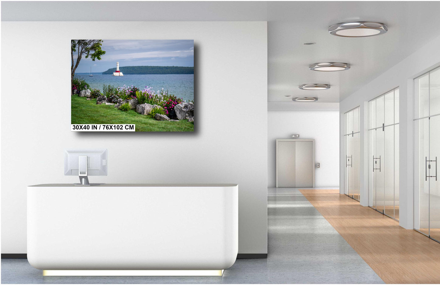 Mackinac Island Views: Flowers in Bloom by Round Island Light Print Wall Art Aluminum Michigan Nautical Metal/Acrylic/Aluminum/Canvas