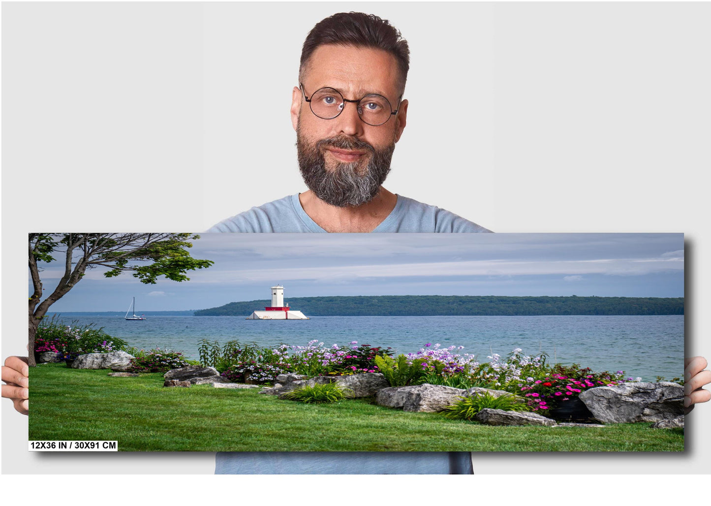 Mackinac Island Views: Flowers in Bloom by Round Island Light Print Wall Art Aluminum Michigan Nautical Metal/Acrylic/Aluminum/Canvas