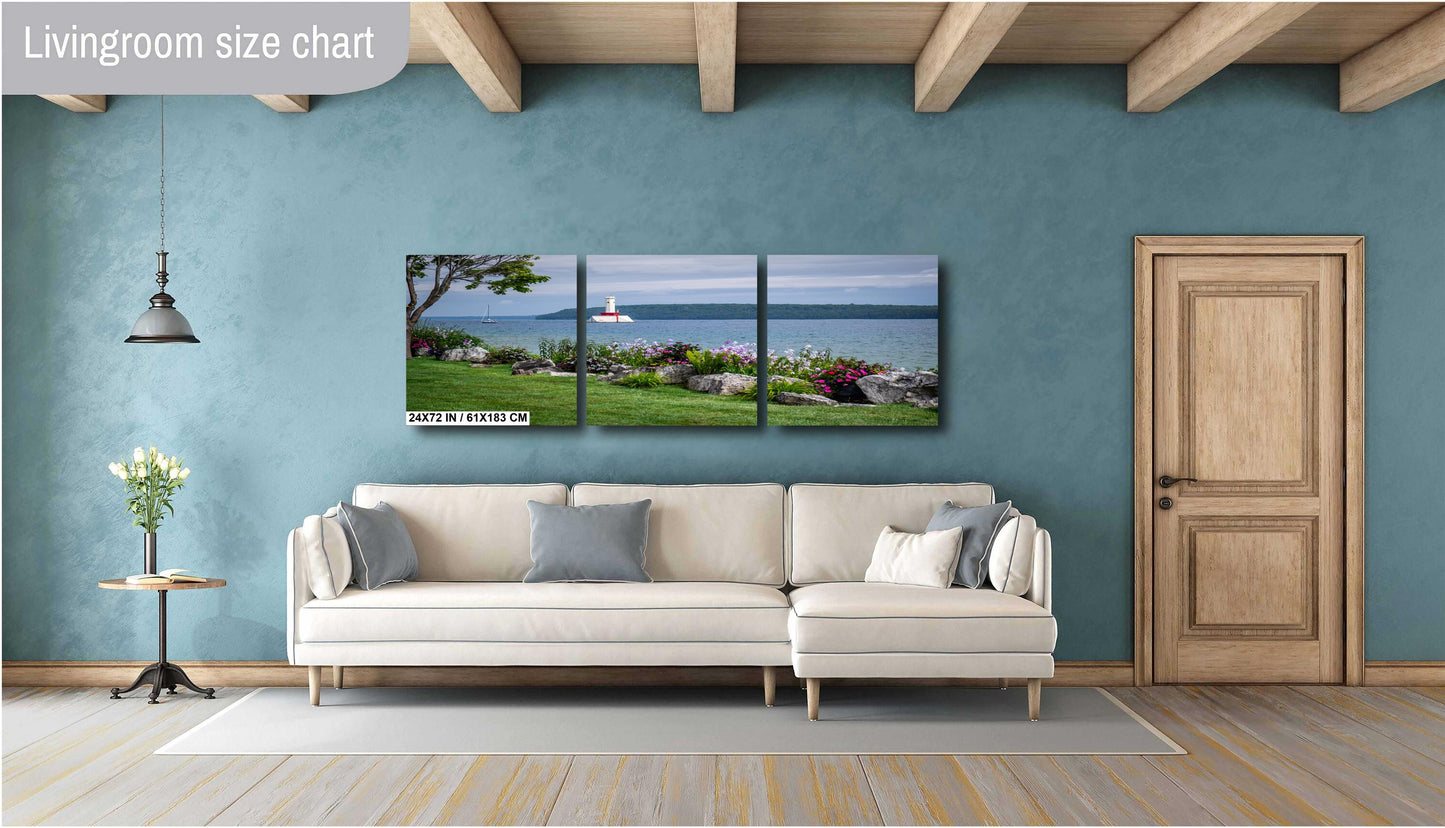 Mackinac Island Views: Flowers in Bloom by Round Island Light Print Wall Art Aluminum Michigan Nautical Metal/Acrylic/Aluminum/Canvas