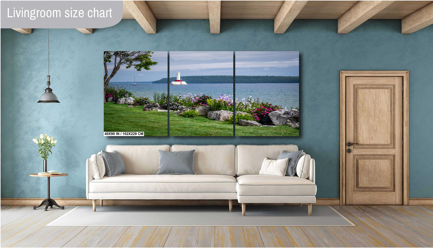 Mackinac Island Views: Flowers in Bloom by Round Island Light Print Wall Art Aluminum Michigan Nautical Metal/Acrylic/Aluminum/Canvas