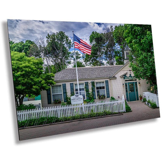 White Picket Perfection: Wall Art Print Iconic Mackinac Island Post Office Michigan Historical Landmark Metal/Acrylic/Aluminum/Canvas