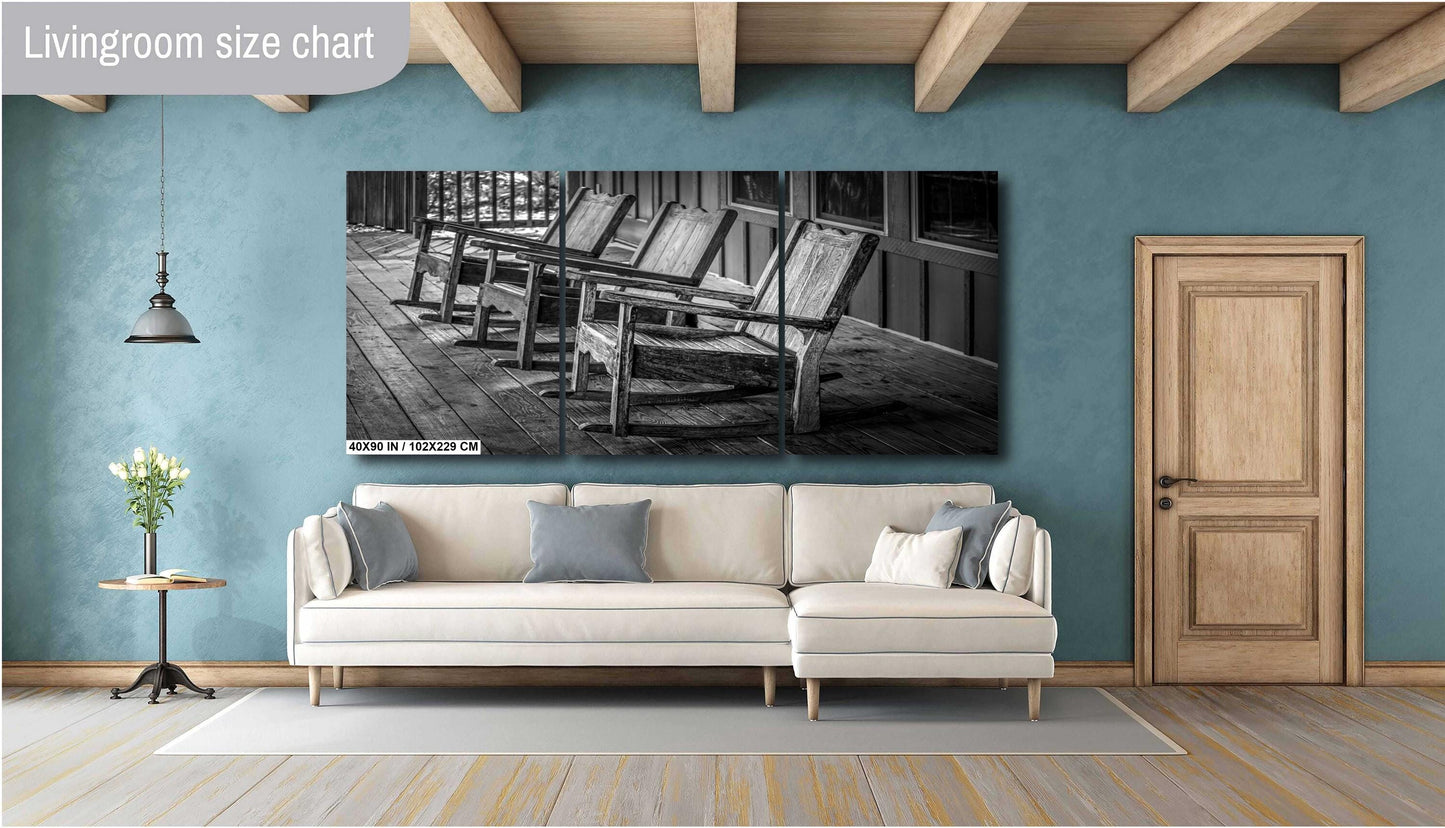 Off Your Rocker: Print Rustic Wooden Rocking Chairs in Monochrome Wall Art Abbeville Louisiana Nostalgic Photography Metal/Acrylic/Canvas