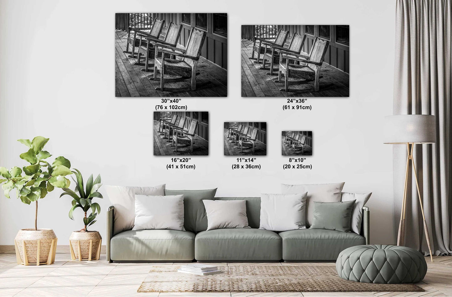 Off Your Rocker: Print Rustic Wooden Rocking Chairs in Monochrome Wall Art Abbeville Louisiana Nostalgic Photography Metal/Acrylic/Canvas