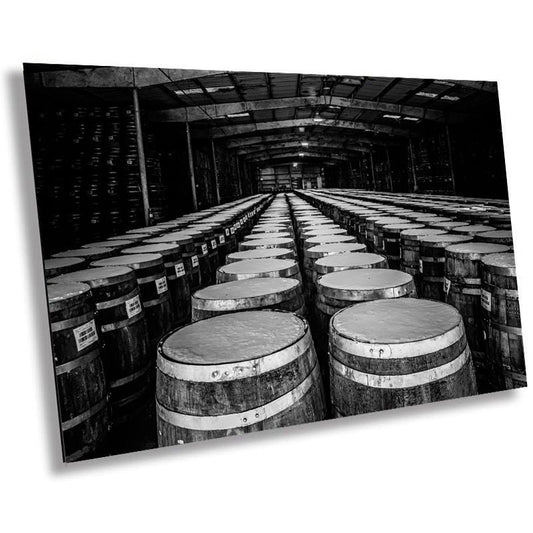 Louisiana Hot Pepper Barrels: Print Wall Art Hot Sauce Barrels in Monochrome Louisiana Metal Photography Aluminum/Acrylic/Metal/Canvas