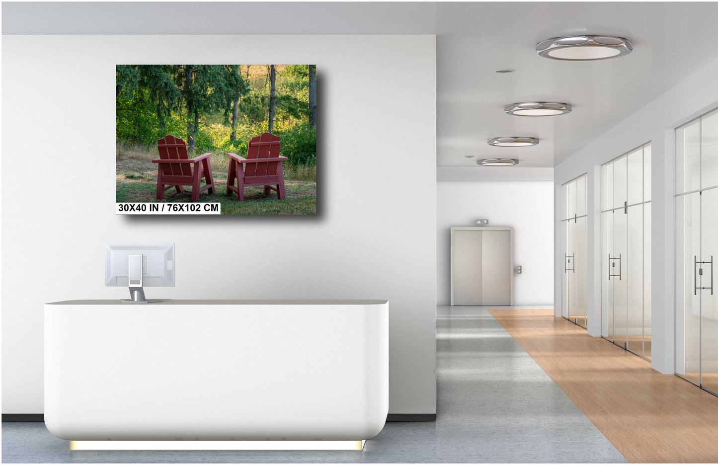 Adirondack Retreat: Print Wall Art Adirondack Chairs in the Heart of Portland Oregon Forest Greenery Aluminum/Acrylic/Metal/Canvas