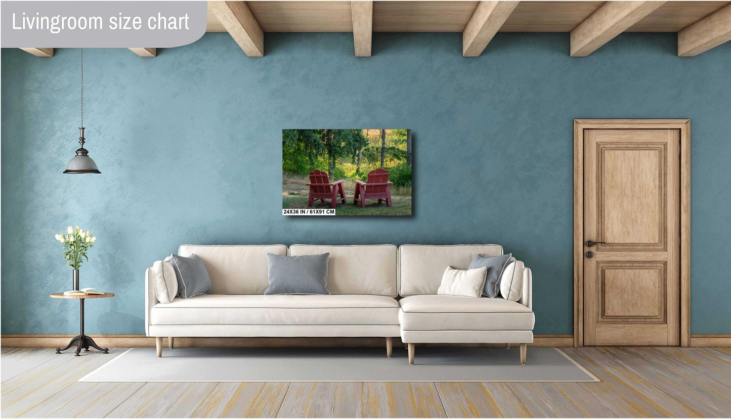 Adirondack Retreat: Print Wall Art Adirondack Chairs in the Heart of Portland Oregon Forest Greenery Aluminum/Acrylic/Metal/Canvas