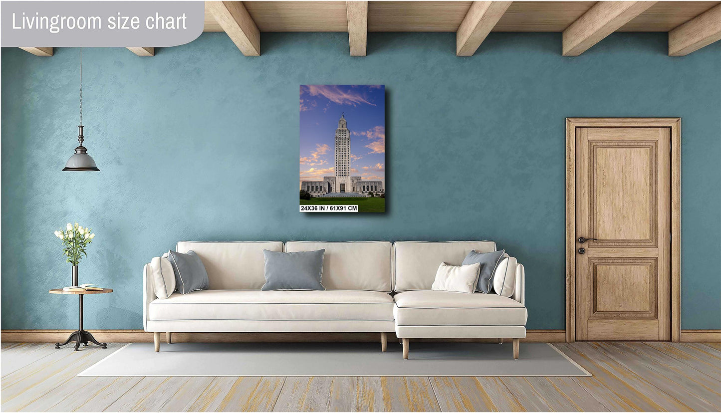 Baton Rouge’s Skyscraper Capitol: Print Wall Art Louisiana State Capitol Gleaming in Clear Skies Historical Aluminum/Acrylic/Metal/Canvas