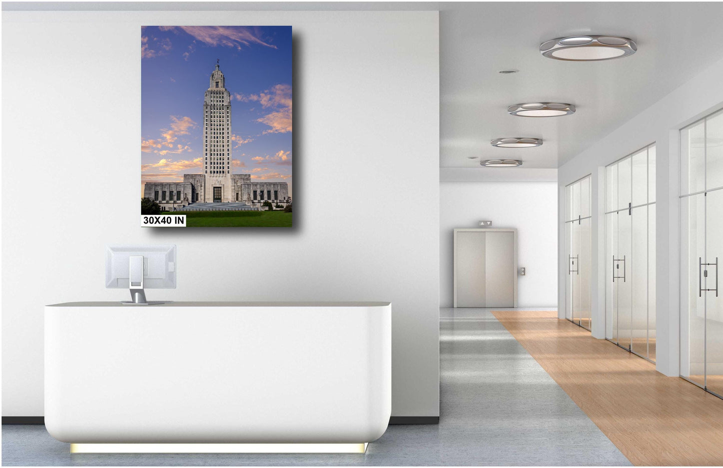 Baton Rouge’s Skyscraper Capitol: Print Wall Art Louisiana State Capitol Gleaming in Clear Skies Historical Aluminum/Acrylic/Metal/Canvas