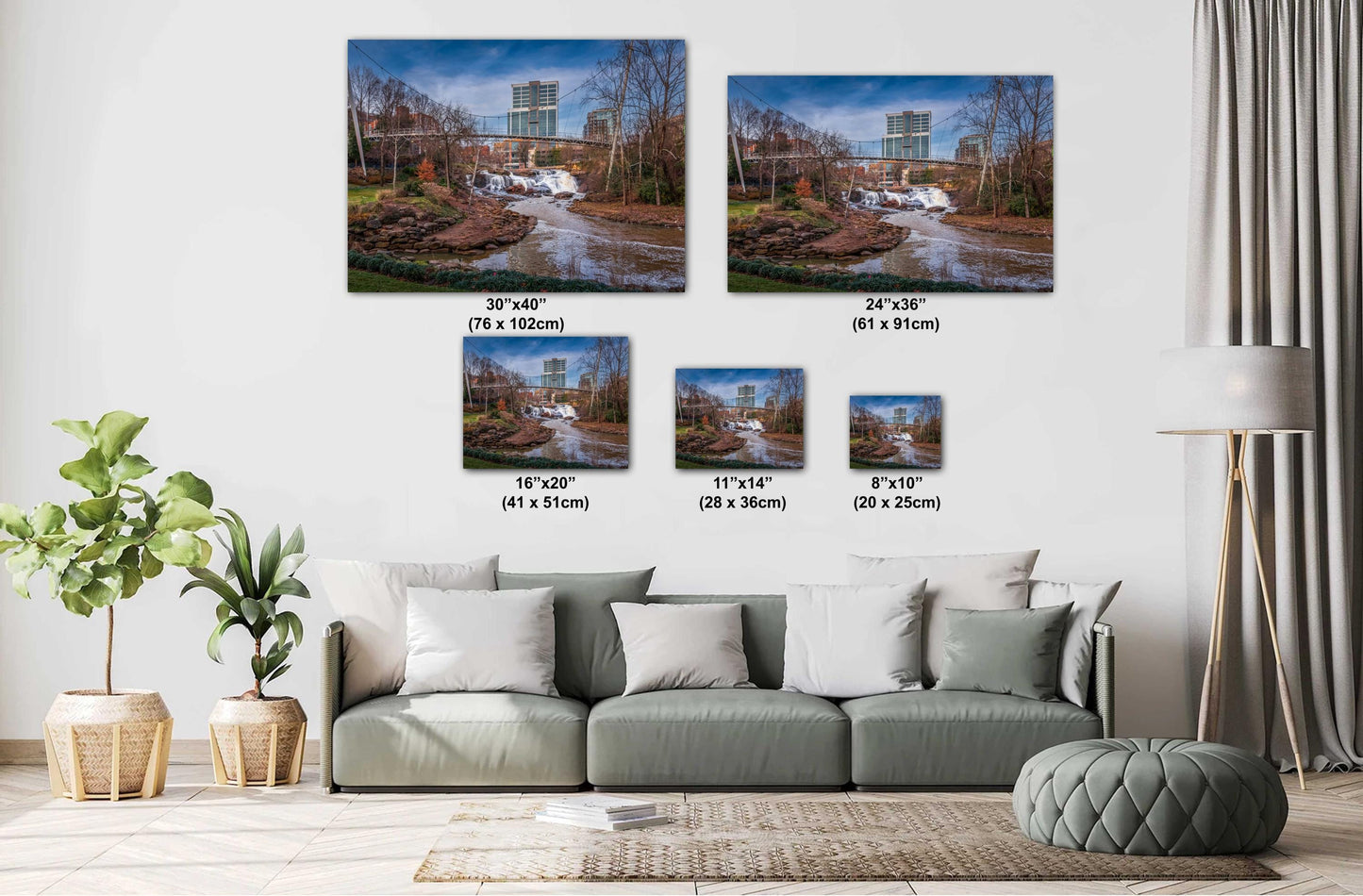 Greenville's Iconic Liberty Bridge: Falls Park on the Reedy Greenville, South Carolina Wall Art Print Aluminum/Acrylic/Metal/Canvas