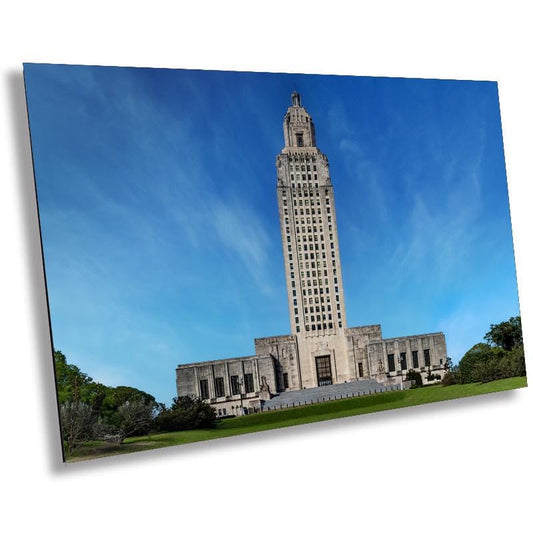 Louisiana State Capitol: Majestic Skyscraper Against a Clear Blue Baton Rouge Sky Print Wall Art Historical Aluminum/Acrylic/Metal/Canvas