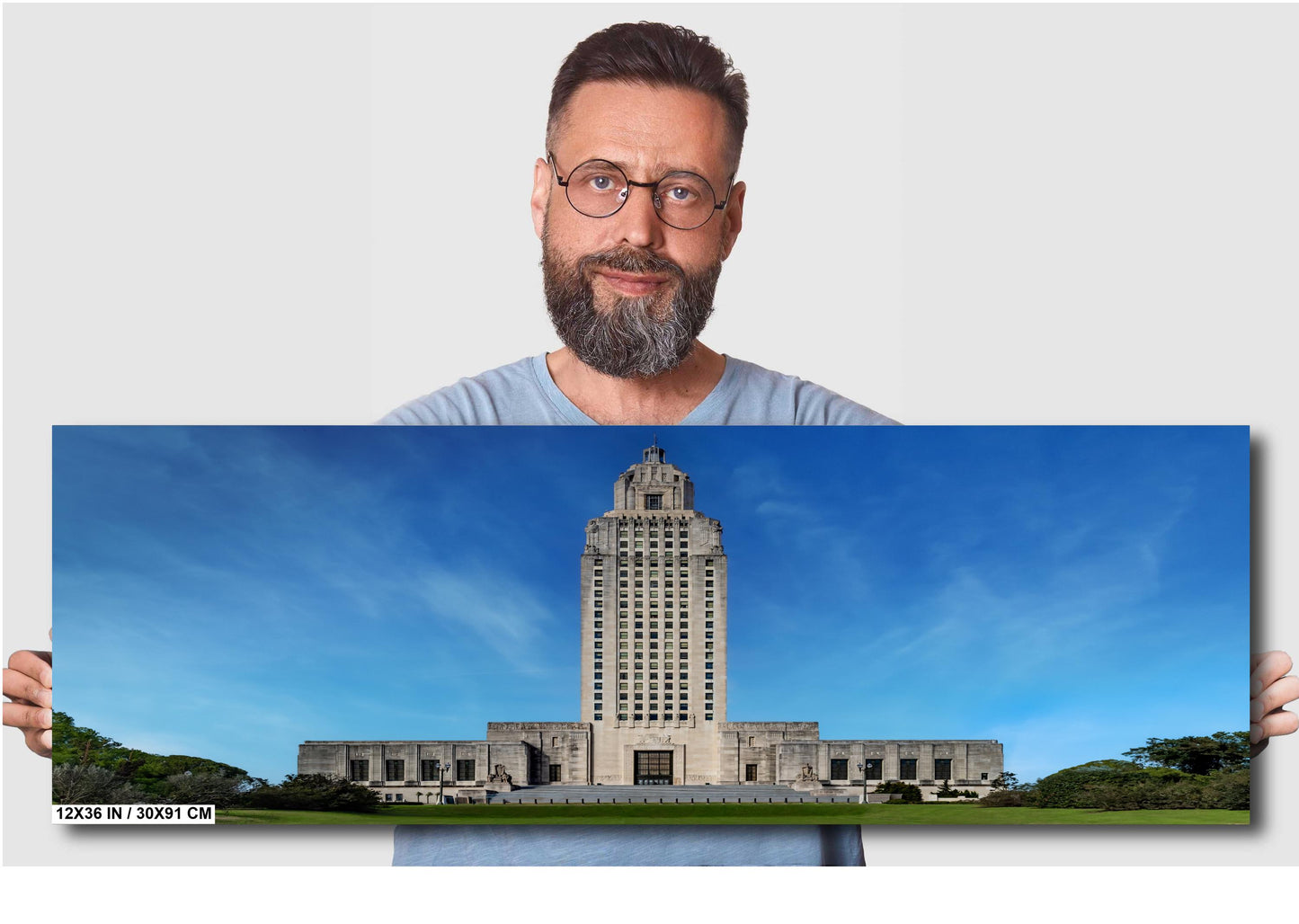 Louisiana State Capitol: Majestic Skyscraper Against a Clear Blue Baton Rouge Sky Print Wall Art Historical Aluminum/Acrylic/Metal/Canvas