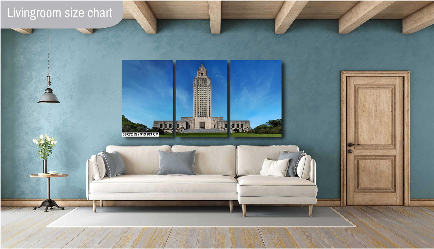 Louisiana State Capitol: Majestic Skyscraper Against a Clear Blue Baton Rouge Sky Print Wall Art Historical Aluminum/Acrylic/Metal/Canvas