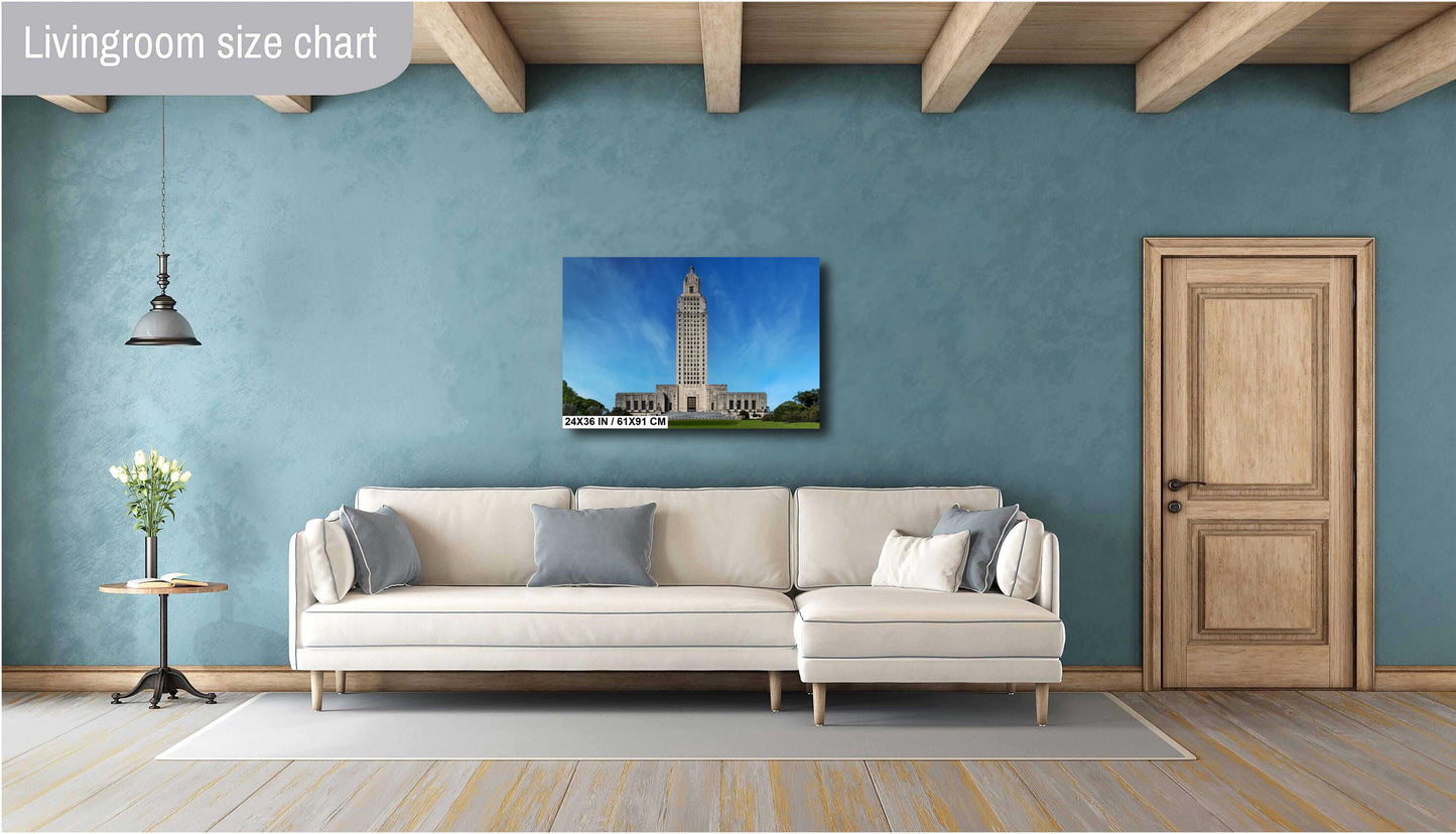 Louisiana State Capitol: Majestic Skyscraper Against a Clear Blue Baton Rouge Sky Print Wall Art Historical Aluminum/Acrylic/Metal/Canvas