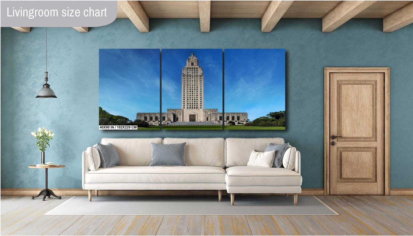 Louisiana State Capitol: Majestic Skyscraper Against a Clear Blue Baton Rouge Sky Print Wall Art Historical Aluminum/Acrylic/Metal/Canvas